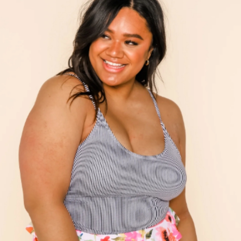 Coral Reef Gray Striped Swimsuit Top